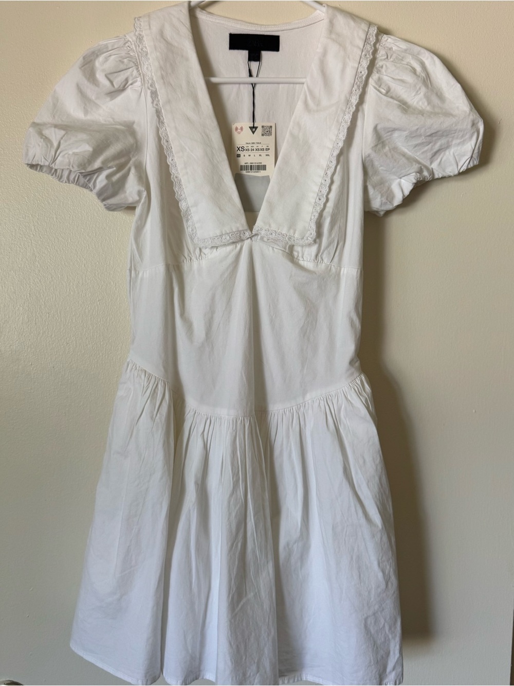 Zara White Cottagecore Puff Sleeve Cotton Mini Dress NWT XS